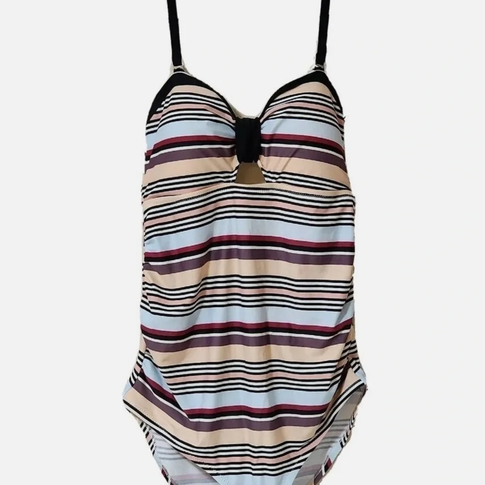 Jessica Simpson Maternity One Piece Swimsuit / Bathing Suit Striped Ruched Large
